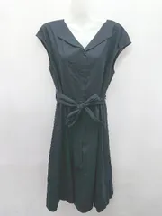 ◇ ◎　⊂ anatelier　アナトリエ Vネック ノースリーブ 膝下丈 フレア　ワンピース サイズ38 ネイビー レディース P  【1409090035906】