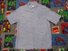 Vintage Silk 総柄 シルク 半袖ボックスシャツ L サックスブルー アメリカ古着
