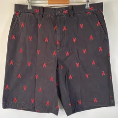 古着 トミーヒルフィガー TOMMY HILFIGER ショートパンツ 半ズボン 短パン ザリガニ ロブスター w38  ブラック 総柄 メンズ