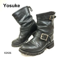 ヨースケ　エンジニアブーツ　軽量　バックル　本革　レザー　ブラック　22.5cm