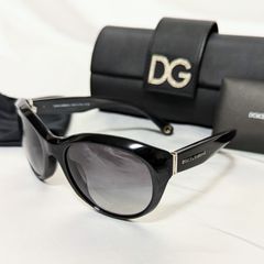 DOLCE & GABBANA ドルチェ&ガッバーナ ドルガバ サングラス 眼鏡 メガネケース付 ロゴ シルバー金具 レディース 黒 ブラック