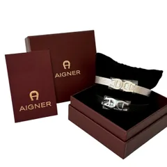 【未使用美品】AIGNER アイグナー 162125 ブレスレット Basics ロゴ レザー ２本セット ブラック シルバーのサムネイル