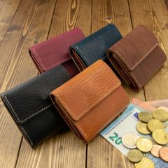 コロン と 可愛い 高級 イタリアンレザー 三つ折り コンパクト 財布  本革