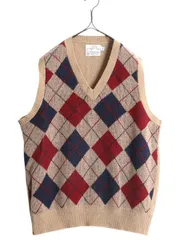 【お得なクーポン配布中!】 80s アーガイル Vネック ラム ウール ニット ベスト XL 小さめ メンズ L 程/ ヴィンテージ 重ね着 総柄 薄手 セーター ノースリーブ ジレ