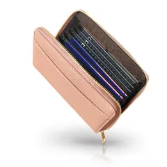 RIMARUHE 通帳ケース (レディース専用)【本革ｘYKKのゴールドファスナーｘ磁気不良防止機能】 (ライトピンク) [ライトピンク]