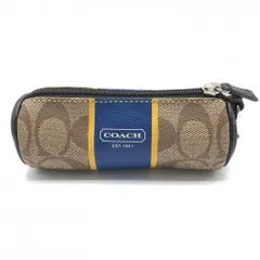 【美品】コーチ ボールケース ブラウン×ブルー ロゴ総柄 ポーチ カラビナ付ゴルフ COACH