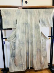 着物 小紋 正絹 / 渋い緑色系 / 流水 / 身丈約154cm 裄丈約62.5cm 袖幅約45cm 後幅29cm 前幅25cm TCS着物 W18