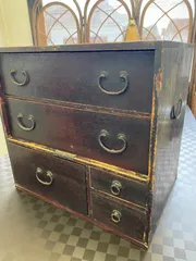 古道具《antique shelf》漆塗り アイアン取手 棚 時代箪笥 - www