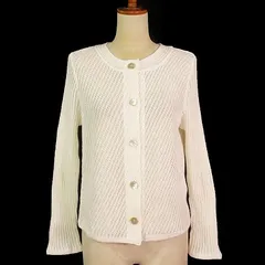 クリスチャンオジャール CHRISTIAN AUJARD カーディガン 透かし編み クルーネック シェルボタン 長袖 9AT 白 ホワイト