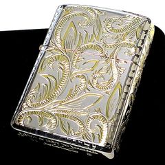 ZIPPO アーマー クラッシックアラベスク ジッポ ライター ５面彫刻 唐草 リーフ シルバー＆ゴールド 両面コーナーリューター加工 金銀 かっこいい 重厚 高級 美しい メンズ ギフト プレゼント