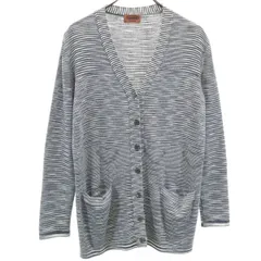 Missoni ミッソーニ イタリア製 ボーダー柄 長袖 Vネック ニットカーディガン 44 チャコールグレー レディース 古着