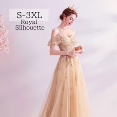 ナイトドレス パーティードレス ゴールド シャンパン オフショルダードレス 謝恩会 結婚式 大きいサイズ S M L XL LL 2XL XXL 3XL XXXL ロング丈 紐タイプ 発表会 姫系 プリンセス 披露宴 フェミニン パーティー