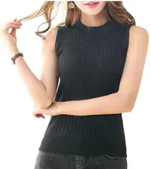 next glanz（ネクストグランツ） ノースリーブ ニット レディース タートルネック カワイイ オシャレ かっこいい カッコいい トップス シンプル 無地 薄手 クルーネック タンク ワンマイルウェア 黒(ブラック,  Free Size)