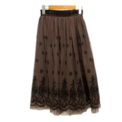 アクシーズファム axes femme スカート フレア チュール レース ベロア ミモレ丈 M 茶 ブラウン