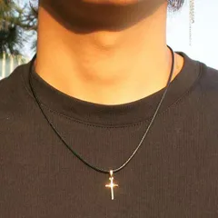 メンズ ネックレス 革紐 ミニクロスネックレス ゴールド