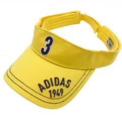 【超美品】アディダス サンバイザー イエロー×ダークグレー 綿100％ ロゴ刺しゅう フリー(56-58cm)  ゴルフウェア adidas