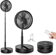 YCZS ポータブル 折りたたみ式 充電式 首振り 扇風機 23CM 7200mAhバッテリー駆動USB 4スピード リモコン付き小型サーキュレーター 高さ調節可能 静音 卓上 スタンド式 リビング 寝室 オフィス キャンプ 旅行用(black)
