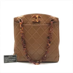 良品 CHANEL シャネル ココマーク マトラッセ ラムスキン べっ甲 チェーン ショルダー トート バッグ ブラウン 鞄 カバン h682