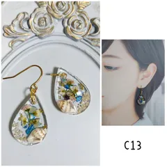 c13 貝殻 シェル しずく 星の砂 パール ハンドメイド ピアス イヤリング