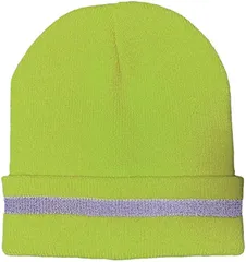 FUPUONE 蛍光ニット帽 反射ライン入り ビーニー 夜間 ニットキャップ ワッチ帽( イエロー,  58.0 cm)