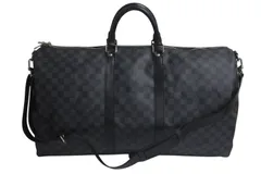 極美品 LOUIS VUITTON ルイヴィトン キーポル バンドリエール55 ボストンバッグ N41413 ダミエグラフィット ブラック シルバー金具 中古 4c075695