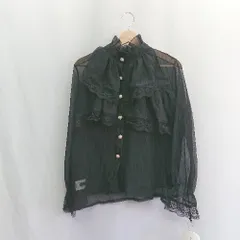 ◇ ⊂ Φ ◎●未使用● motti スタンドフリルカラー ジュエルボタン 長袖 シアーブラウス サイズM-L ブラック レディース E  【1410100030835】