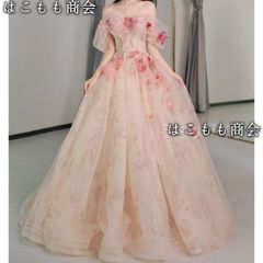 【美品・未使用新品】イブニングドレス ウェディングドレス 二次会 フレア Aライン 花びら コサージュ オフショルダー 演奏会 花嫁 白 ワンピース パーティードレス 前撮り ブライダル