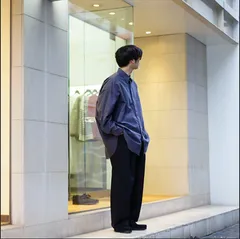 【盛岡75-0047】Graphpaper 長袖シャツ ネイビー系 オックスフォード GM214-50017B Oxford Oversized L/S B.D Shirt【中古/80】【メンズ】のサムネイル