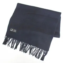 ダンヒル dunhill マフラー ストール ショール カシミヤ 紺系 ネイビー ロゴ 文字 刺繍 フリンジのサムネイル