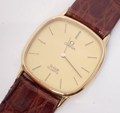 稼働品 OMEGA(オメガ) デヴィル GP/革 QZ 現状 金メッキ レザーベルト ゴールド文字盤 メンズ 精度保証なし