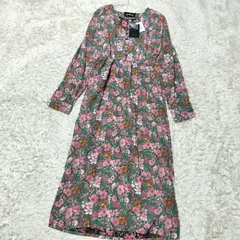 【未使用品】Omekashi　花柄 長袖ワンピース　FREEサイズ　フレア　ウエストゴム　リブ　替えボタン　ポケット2個　インナーのサムネイル