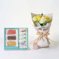 ホシファーム フリルブーケホワイトイエローグリーン８本＆フィナンシェ ティー７個入