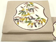 平和屋着物●九寸名古屋帯　型染め　雪輪枝葉文　鬼しぼ縮緬　正絹　逸品　DAAU6811ob