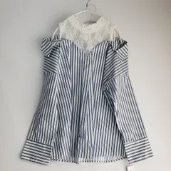 新品【INGNI】オフショルダーシャツ レースレイヤー ストライプ