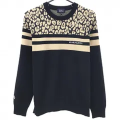 【新品】パーリーゲイツ セーター 黒×ベージュ 一部レオパード風 胸ライン ニット メンズ 5(L) ゴルフウェア PEARLY GATES