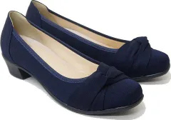 パンプス 痛くない ローヒール 歩きやすい クッション 太ヒール 黒 ブラック ラウンドトゥ リボン 3E 走れる sm1200 LL（24.0～24.5cm） ネイビーサテン