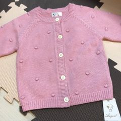 ニットカーディガン　ピンク　ドット