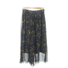 グローバルワーク GLOBAL WORK パンツ イージー ワイド スカンツ ドロスト ワッシャー 楊柳 薄手 花柄 F 紺 ネイビー /AO22