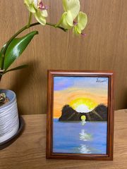絵画「円月島の夕日」アクリル絵/新品額縁