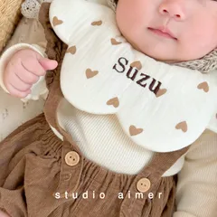 [  heart cotton bib  ]   名入れ無料  スタイ  刺繍  ガーゼ  出産祝い  ラッピング  女の子  男の子  360°  ラウンド  360度
