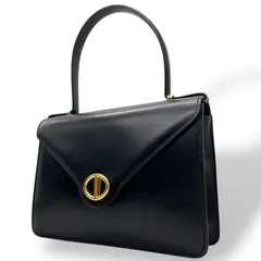 美品 Christian Dior クリスチャン ディオール ハンドバッグ 黒 ブラック レザー 本革 ゴールド金具 CDロゴ フォーマル レディース トップハンドル フラップ開閉 ヴィンテージ フォーマルバッグ B