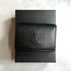 【未使用近/希少品】 YSL SAINT LAURENT サンローラン / カサンドラミニウォレット 三つ折り財布 キャビアスキン ブラック CASSANDRA 606734