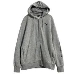 PUMA ロゴスウェット パーカー S グレー プーマ スポーツ ジップアップ 裏起毛 袖プリント 古着卸 アメリカ仕入 a612-8048