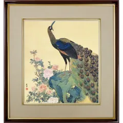 孔雀と花　掛軸　水彩画　日本画 2025年最新】掛軸 孔雀の人気アイテム - メルカリ