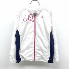 古着 le coq sportif ルコックスポルティフ O XL レディース 薄手 ゴルフ ジップアップ ジャケット ブルゾン 裏地付き 長袖 ポリ100% ホワイト×ピンク×ネイビー
