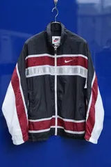 NIKE 銀タグ期 2000s  ナイロンジャケット ブラック × レッド × ホワイト 切替デザイン Size：L
