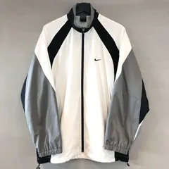 00's NIKE ナイキ ハイネック ジップアップ ブルゾン ナイロンジャケット トレーニングウェア メッシュ切替 白 × 灰 × 黒  ホワイト グレー ブラック メンズ Mサイズ