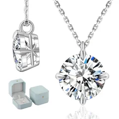 【人気商品】S925スターリングシルバー 一粒ダイヤ 0.5/1.0/2.0/3.0/4.0ct レディースネックレス: 人工ダイヤモンド 4本爪 金属アレルギー対応 ホワイトゴールドメッキ モアサナイト シンプル 人気 女性へのプレゼント 誕生日 [KRKC