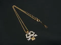 ■極美品■ NINA RICCI ニナリッチ ロゴモチーフ リボン ラインストーン ネックレス ペンダント アクセサリー ゴールド系 DI0600