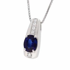 オーバルミックスカットブルーサファイア(1.13ct)ダイヤモンド(0.07ct)ペンダント ネックレス Pt850/900 プラチナ【送料無料】【中古】24441106